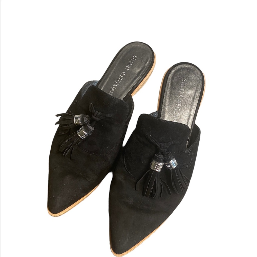Stuart Weitzman Black Pointed Toe Flats With Tass… - image 2